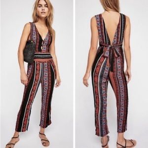 Free People All Shook Up Jumpsuit Black Blue Pink Size 2